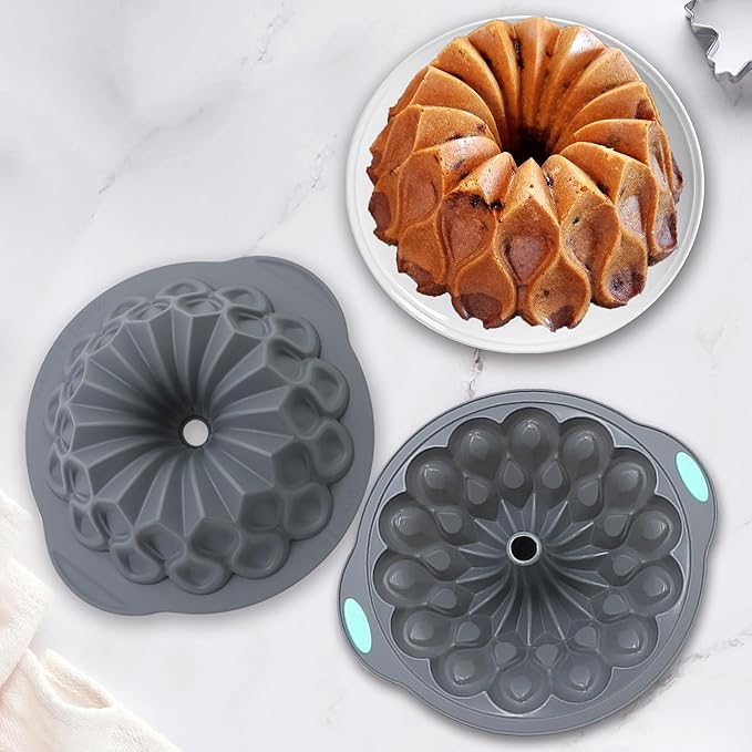 Tongjude 4 Pieces Silicone Fluted Cake Pans, 10/12 Cups Tube Baking Pan, Silicone Molds for