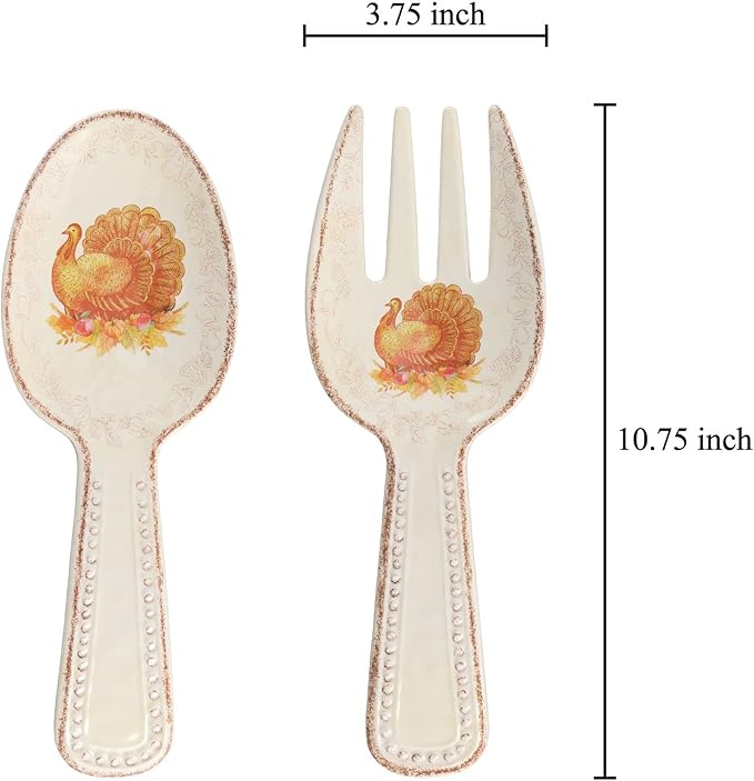 UPware Glitter Turkey Melamine Salad Servers, Serving Utensil Set, Includes Serving Fork and Spoon