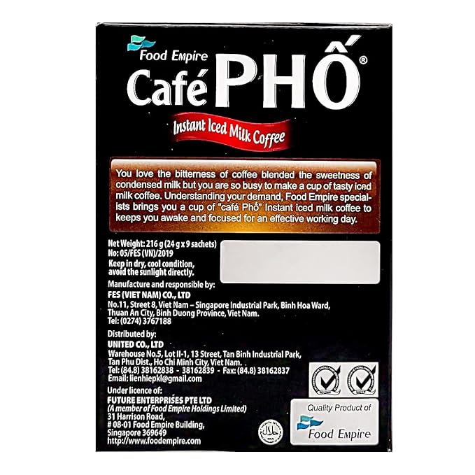 Cafe Pho Vietnamese 3in1 Instant Coffee Mix, Iced Milk Coffee, Cafe Sua Da, Single Serve Coffee