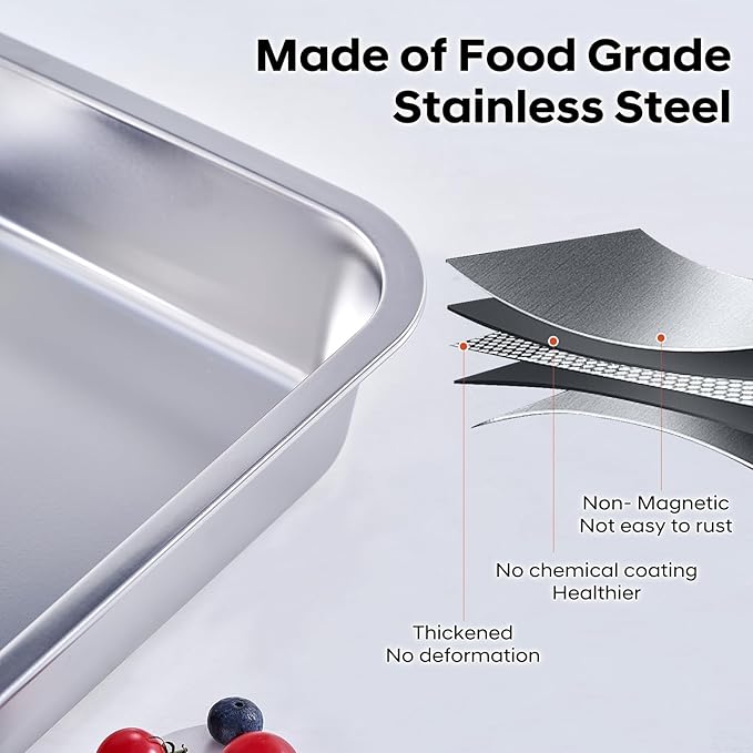 4-Piece 4 Inch Extra Deep Lasagna Baking Pan with Lid, 11x14.2Inch 7.4QT Large Stainless Steel