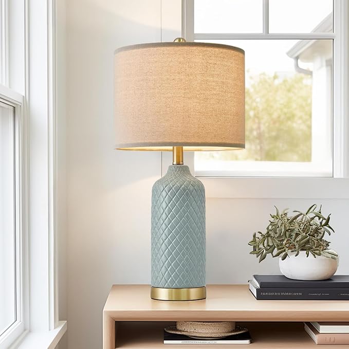 24.25" Table Lamps Modern Ceramic Blue Lamps for Living Room Farmhouse Bedside Lamps Boho Lamps for
