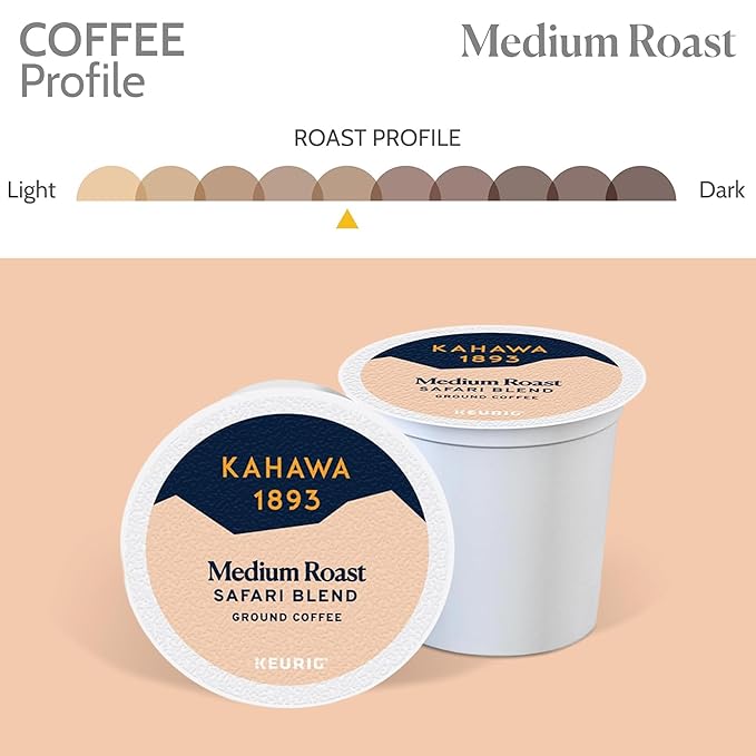 Kahawa 1893 Medium Roast Coffee K-Cup Pods Safari Blend (20 Count) - As Seen on Shark Tank, High