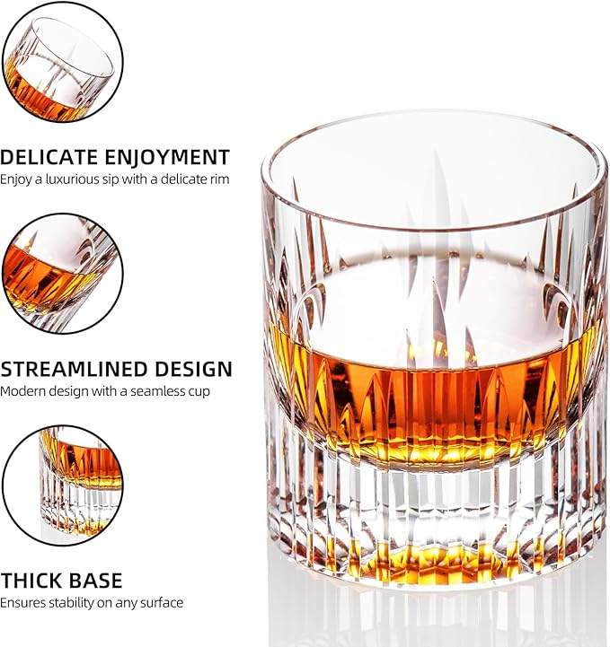 KAMMAK Crystal Whiskey Glasses Set of 2, Luxury 7.44oz Old Fashioned Glasses Stemless, Hand Blown