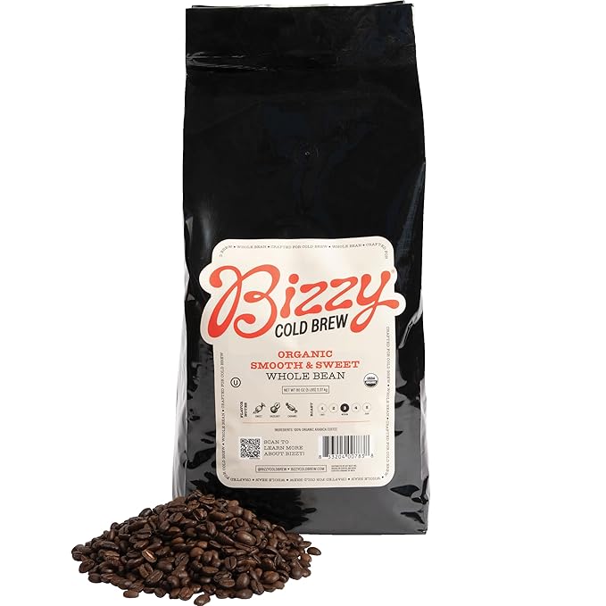 Bizzy Organic Cold Brew Coffee | Smooth & Sweet Blend | Whole Bean Coffee | Medium Roast | 100%