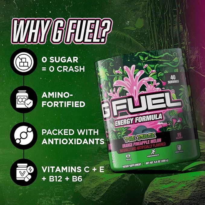 G Fuel The Juice Energy Drink Powder, Pre Workout Caffeine Mix for Gaming, Sugar Free Focus Amino