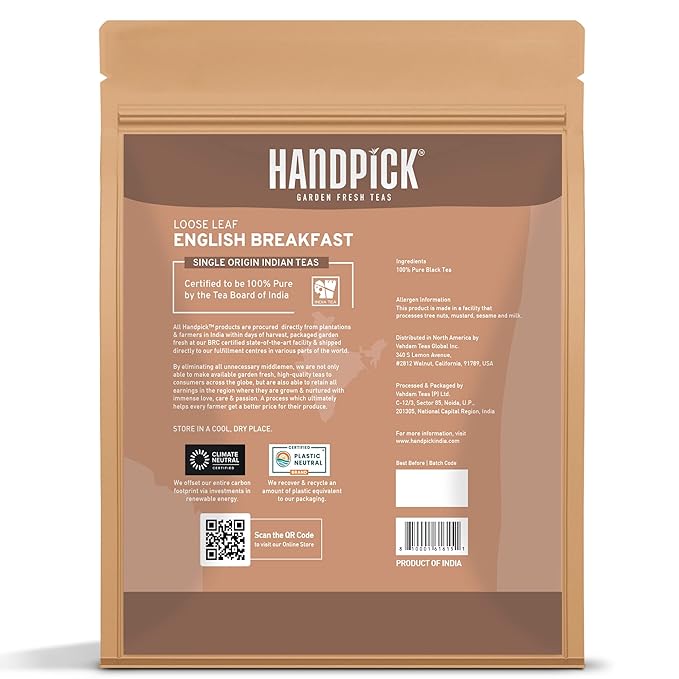 HANDPICK, English Breakfast Tea Loose Leaf (340g/12oz) Strong, Robust, High Caffeine Black Tea