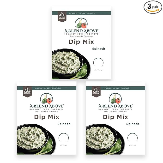 A Blend Above Spinach Dip Mix, 3 Packs, 1 oz. Each, Mixed Seasoning Packet, Gluten-Free, No MSG