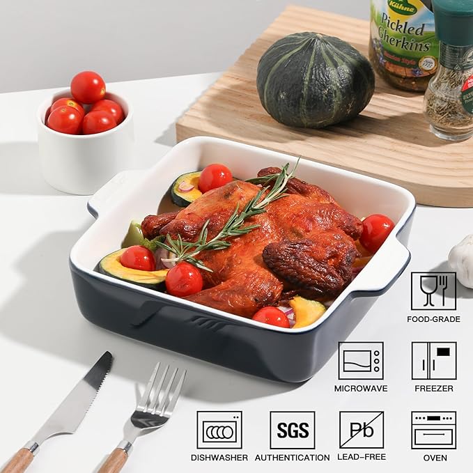 Sweejar Ceramic Baking Dish, 8 x 8 Cake Baking Pan for Brownie, Porcelain Square Bakeware with