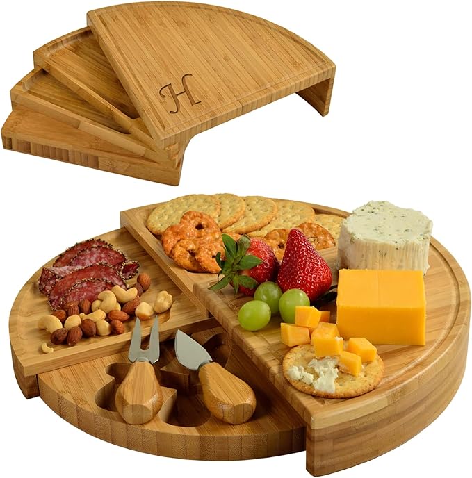Picnic at Ascot Patented Personalized Monogrammed Engraved Bamboo Cheese/Charcuterie Board with