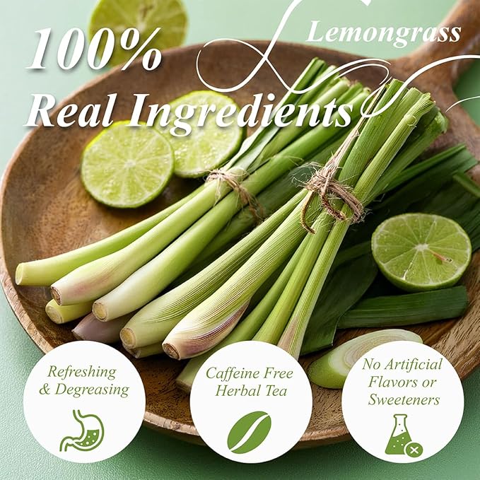 WT WEETEE Lemongrass Tea Bags, 100 Count Pure Lemon Grass Leaves Tea Bags, Natural Caffeine Free