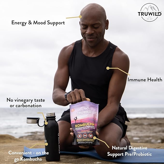 TruWild Natural Kombucha Powder Probiotic Supplement Vegan Drink Mix ??Gut Health Digestive Enzymes