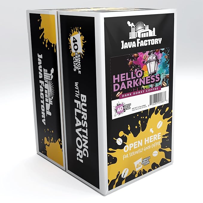 Java Factory Dark Roast Coffee Pods, Hello Darkness, 40 Count - Compatible with Keurig K Cup