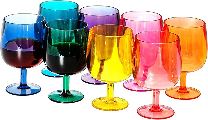 KX-WARE Classic Acrylic All-Purpose Wine Glasses, 12-ounce Plastic Stem Wine Glasses, set of 8