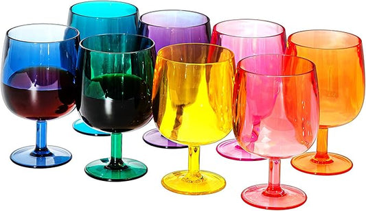 KX-WARE Classic Acrylic All-Purpose Wine Glasses, 12-ounce Plastic Stem Wine Glasses, set of 8