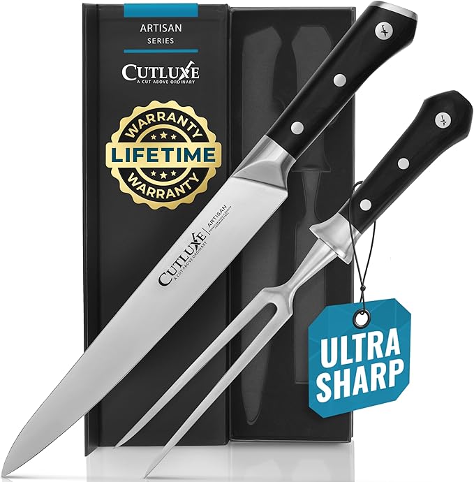 Cutluxe Turkey Carving Knife Set Carving Fork & Knife for Meat, BBQ, Brisket Razor Sharp Premium