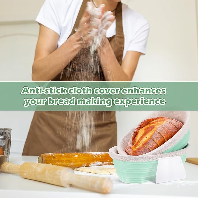 Nuogo 9 Pack Oval Bread Proofing Basket Silicone 10 Inch Collapsible Sourdough Bread Baking