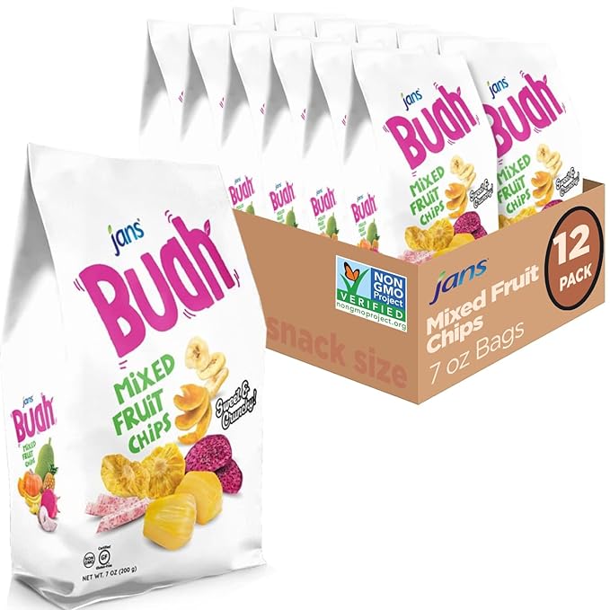 Jans Buah Mixed Fruit Chips (Pack of 12) ??Experience Real Dried Fruit, Gluten-Free, Sweet &