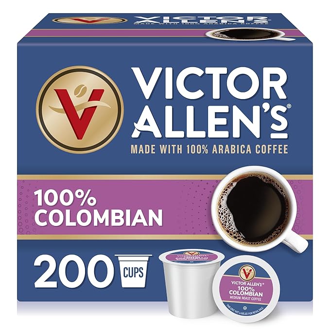Victor Allen's Coffee 100% Colombian, Medium Roast, 200 Count, Single Serve Coffee Pods for Keurig