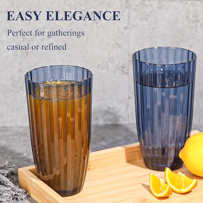 Acrylic Mixed Colors Highball Cups | Plastic Reusable Tumblers | 20oz (Set of 6) | Stackable |