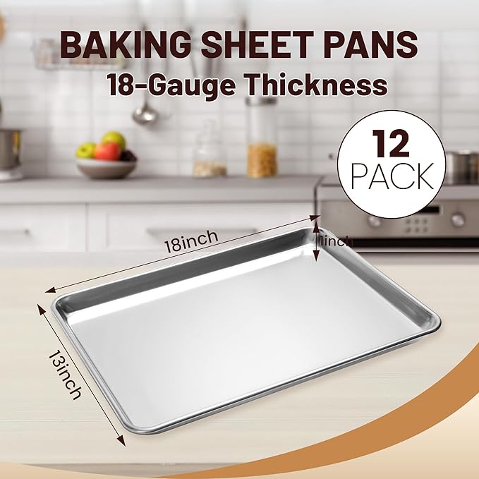12 Pack Half Size Baking Sheet Pan Aluminum Commercial Pan for Oven Freezer Bakery Hotel Restaurant