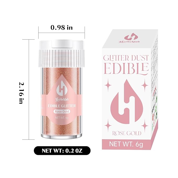 Rose Gold Edible Glitter ??6g Luster Dust Drink Glitter, Food Grade Shimmer Powder for Cocktails
