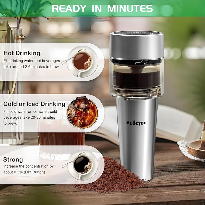 Coffee & Tea Maker, Portable Cold Brew Coffee Machine, Rapid Tea Brewer 16oz Hot & Iced
