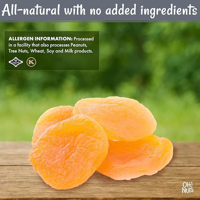 Oh! Nuts Dried Apricots Turkish - 1 lb - Dried Fruit - No Sugar Added - Dehydrated Fruit Bites