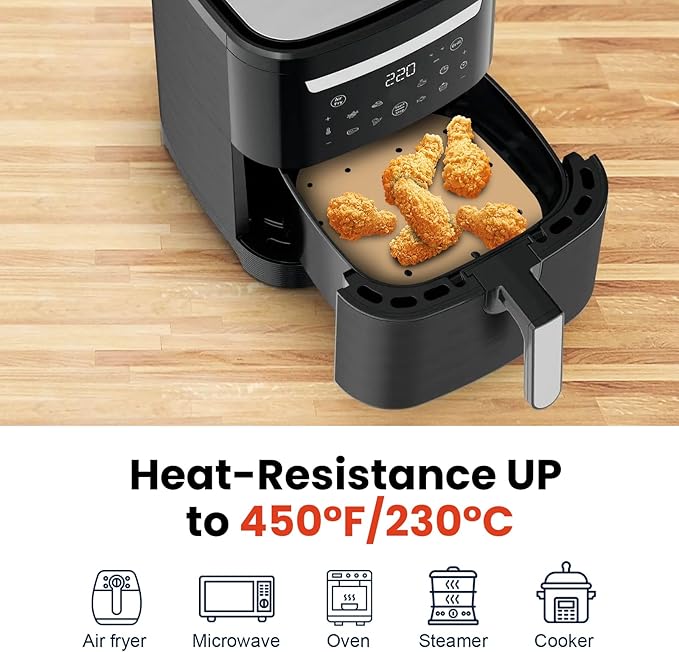 400PCS 6.3 Inch Square Air Fryer Parchment Paper Liners Disposable, Unbleached Air Fryer Sheets