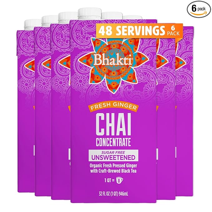 Bhakti Chai Tea Concentrate | Sugar-Free, Fresh Organic Ginger, Black Tea, Spiced, Dairy-Free