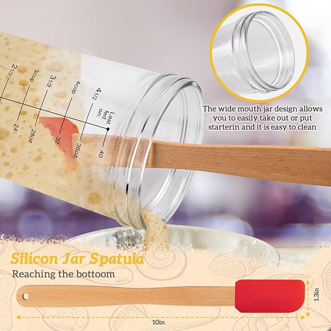 40oz/1200ml Sourdough Starter Kit ??Extra Thermometer Strips and Breathable Covers Included in