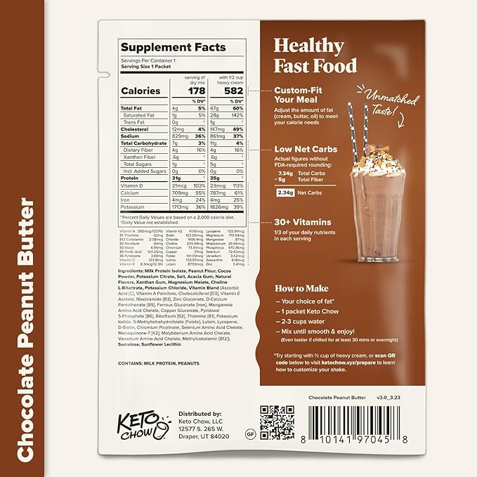 Keto Chow Chocolate Peanut Butter | Keto Meal Replacement Shake Powder | Nutritionally Complete |