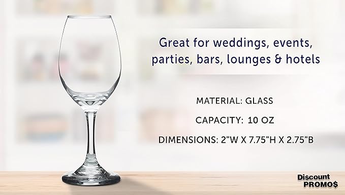 DISCOUNT PROMOS Rioja Wine Glasses with Stem 10 oz. Set of 10, Bulk Pack - Color Bottom, Perfect