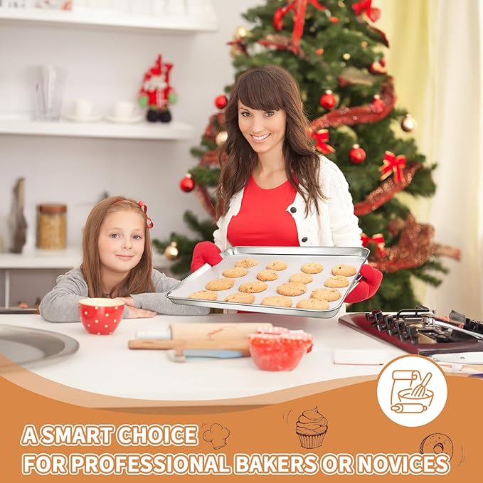 Stainless Steel Baking Sheet Set of 2, Deedro Cookie Sheet Metal Baking Pan Oven Tray, Non Toxic &
