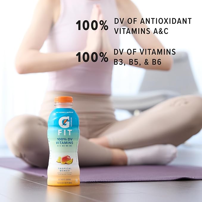 Gatorade Fit Electrolyte Beverage, Healthy Real Hydration, Tropical Mango, 16.9.oz Bottles (12 Pack)