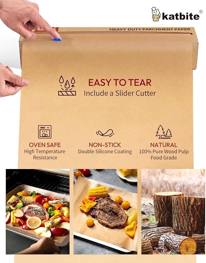 Katbite Unbleached Parchment Paper for Baking, 15 in x 210 ft, 260 Sq.Ft, Heavy Duty Baking Paper