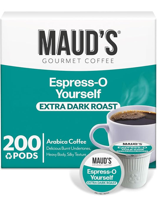 Maud's Espresso Coffee Pods, 200 ct, Dark Roast in Recyclable Single Serve Pods – 100% Arabica