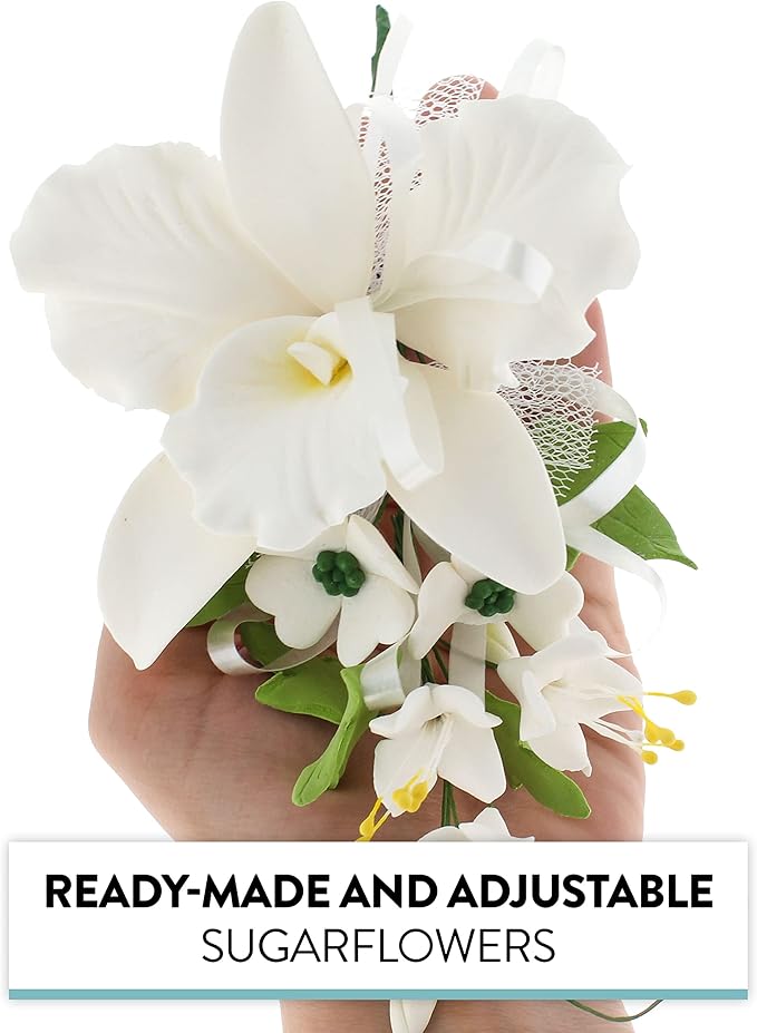 Global Sugar Art Cattleya Orchid Sugar Cake Flowers Spray, White, 1 Count by Chef Alan Tetreault