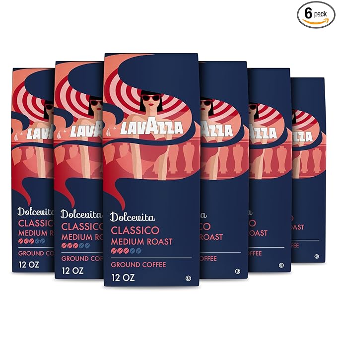 Lavazza Dolcevita Classico Ground Coffee 6 Bags of 12oz, Medium Roast, Rich and Full-bodied