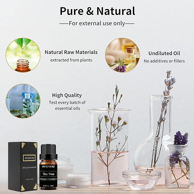 BURIBURI Tea Tree Essential Oil, 100% Pure, Undiluted, Natural Tea Tree Oil Aromatherapy Essential