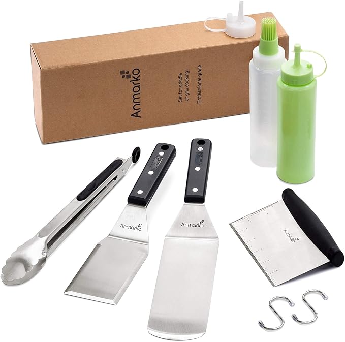 Anmarko Metal Spatula Set Stainless Steel and Scraper - Professional Chef Griddle Spatulas Set of 6
