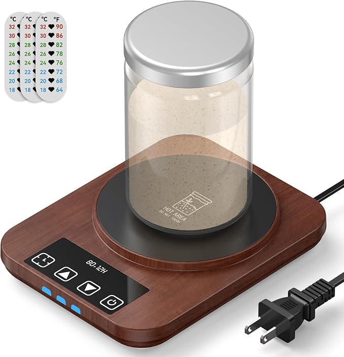 Sourdough Starter Warmer (70-100°F), 1°F Adjustable Sourdough Warming Mat, Waterproof Thermometer