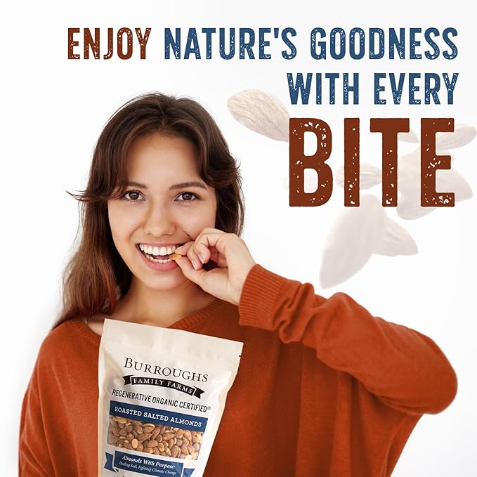 Burroughs Family Farms 3 lb Roasted Salted Almonds – USDA Organic, First Regenerative Organic