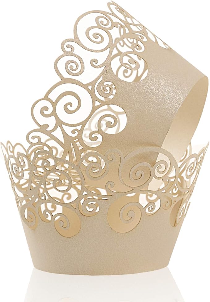 Cupcake Wrappers, KPOSIYA 50 Pack Cupcake Wraps Filigree Artistic Bake Cake Paper Cup Little Vine