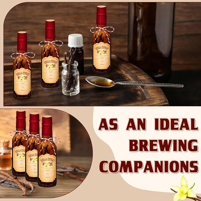 Tioncy 16 Pcs Vanilla Extract Bottles for Homemade Vanilla Jar Glass Bottle with Cap, Shrink Band
