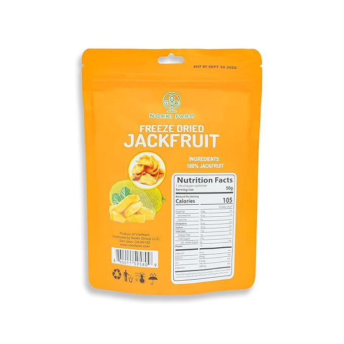 NOKKI FARM Freeze Dried Jackfruit - Healthy & Exotic Tropical Superfood Snacks, No Added Sugar or
