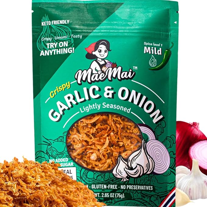 MaeMai Chili Crisp (MILD Spice) - Premium Onion & Garlic Flakes - Crispy All-Purpose Seasoning