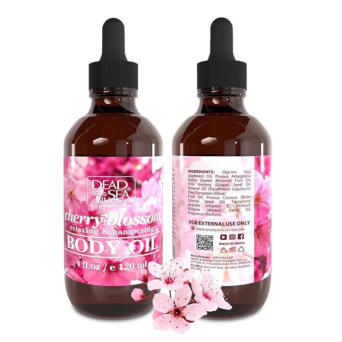 Dead Sea Collection Body Oil for Dry Skin - Cherry Blossom & Vitamin E, A, D Moisturizing Oil