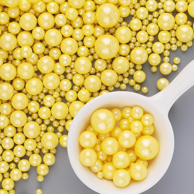 Yellow Edible Pearls for Cake Decorating, 6 Sizes Mix Sugar Sprinkles Cupcake Topping Cake