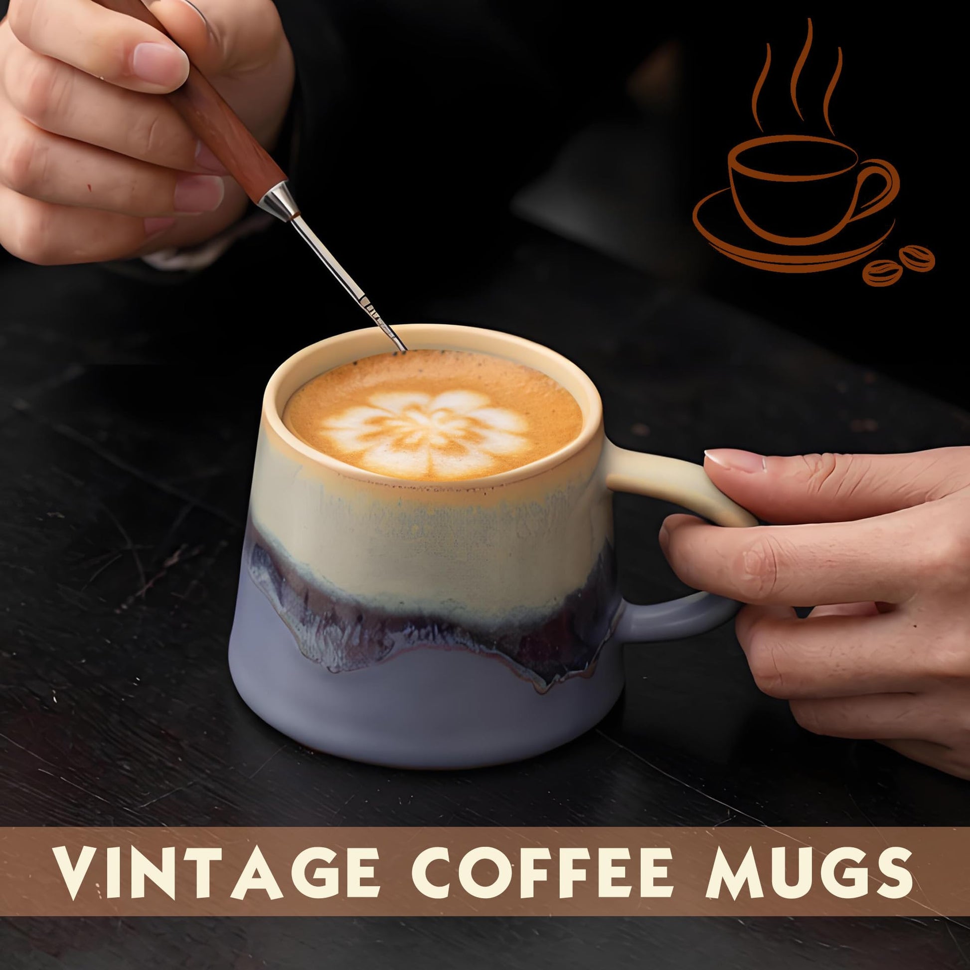 Vintage Coffee Mug 8 OZ Handmade Ceramic Coffee Espresso Cup with Handle