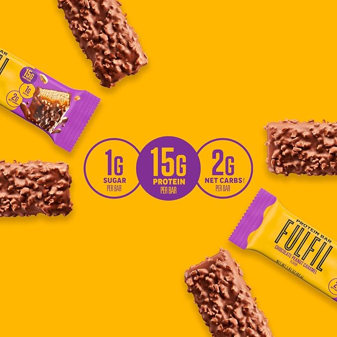 FULFIL Protein Snack Bars, Chocolate Peanut Caramel Flavored, Gluten Free with 15g Protein, Pantry